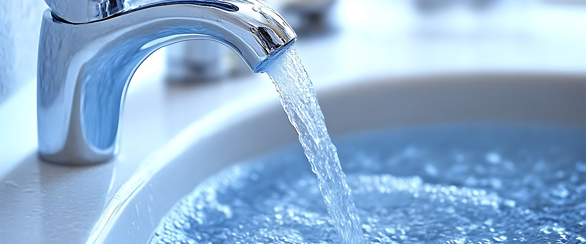 clean, safe water pouring from bathroom faucet showing the importance of testing well water quality